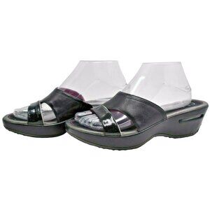 Vintage 90s Cole Haan Black Leather Platform Slide Sandals, Size 9.5 B